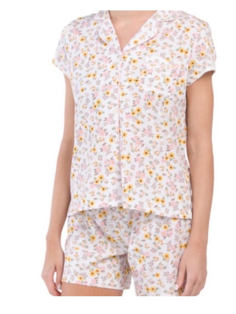 Laura Ashley White Ditsy Sunflower Floral Short Sleeve Pajama Set Size M NWOT